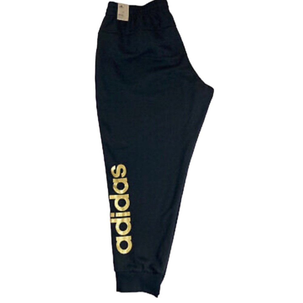Adidas Black & Gold Linear French Terry Joggers 2X - Picture 3 of 9